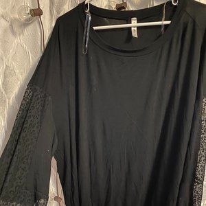 Black Blouse with Sheer Leopard Sleeves